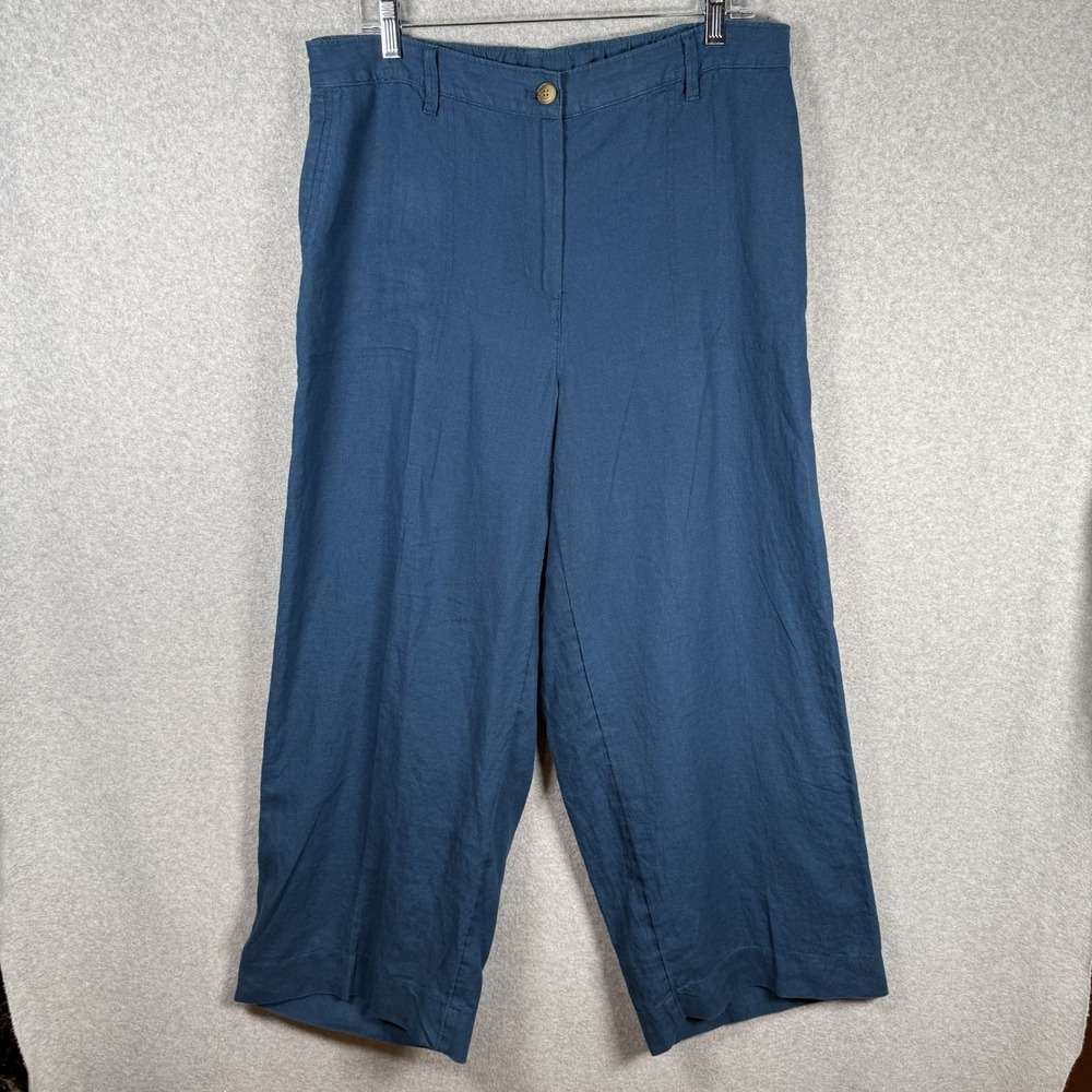 J Jill Love Linen Pants Womens Large Tall Blue Cropped Pull On